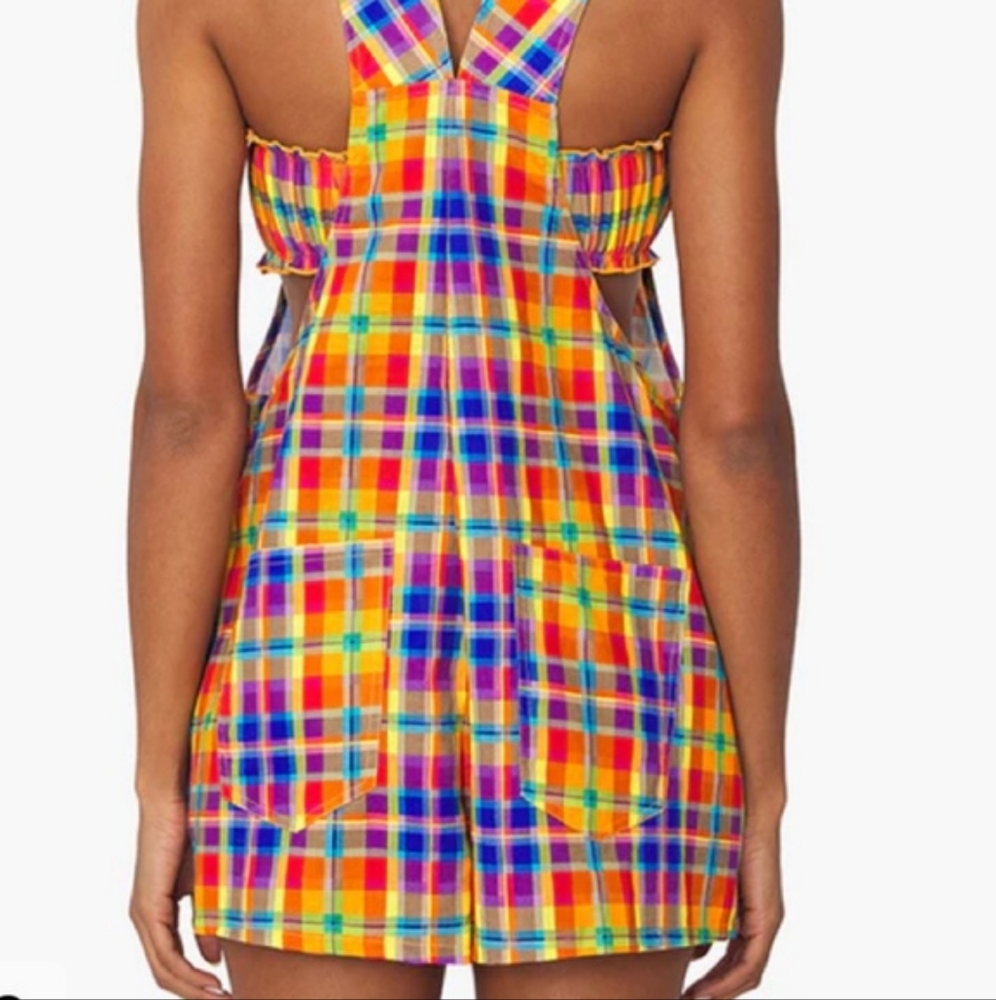 Euc We Wore What Basic Rainbow Plaid Overall Shor… - image 3
